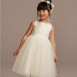 David’s Bridal Flower Girl Dress with tulle and ribbon waist, size 10